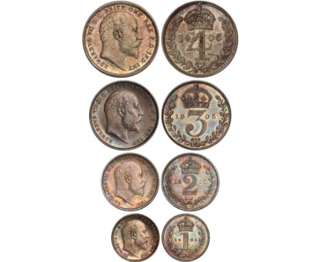 British Coins, Edward VII, Maundy set, 1905, bare head r., rev. crowned mark of value within wreath (S.3985; ESC.2521), in or