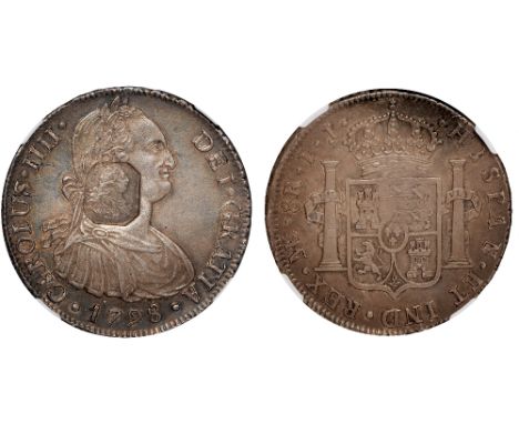 British Coins, George III, dollar, octagonal countermarked on portrait 8 reales of Charles IV, 1798IJ, Lima (S.3766; ESC.140A