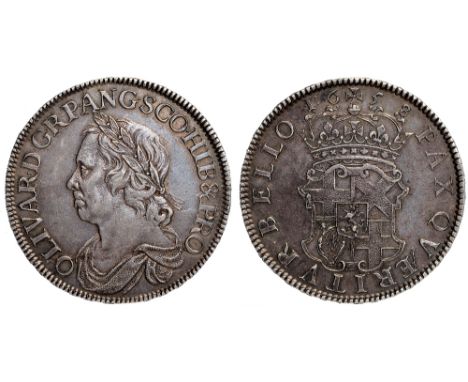 British Coins, Oliver Cromwell, crown, by Simon, 1658/7, dr. bust l., rev. crowned shield of arms (S.3226; N.2745; ESC.10; Bu