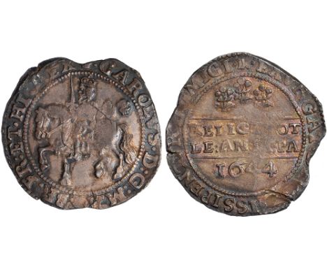 British Coins, Charles I, halfcrown, Bristol mint, mm. plume/Br, 1644, crowned figure of king on horseback, brandishing sword