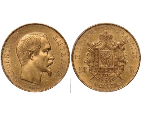 G Foreign Coins and Medals, France, Napoleon III, 50 francs, 1855A, bare head r., rev. crowned shield of arms over mantle (KM