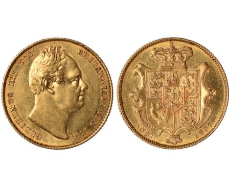 G British Coins, William IV, sovereign, 1837, bare head r., rev. crowned shield of arms (S.3829B), prooflike, about uncircula