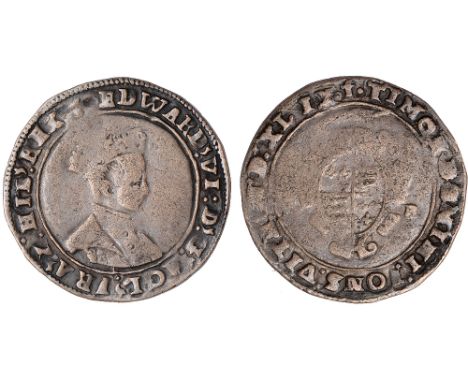 British Coins, Edward VI, second period, shilling, 1549, Canterbury, mm. t, crowned bust r., rev. garnished, oval shield of a