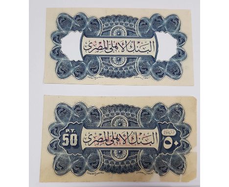 Banknotes, Egypt, National Bank, fifty piastres (2): colour trial proofs in blue for back of first note issued in 1899, print