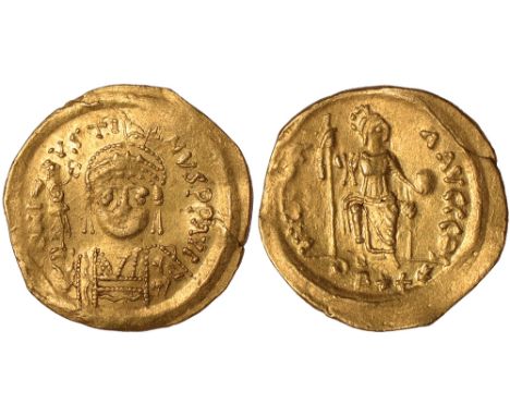 Ancient Coins, Justin II (565-578), solidus (light weight issue of 22 siliquae), Constantinople (567-578), DN I-VSTI-NVS PP A