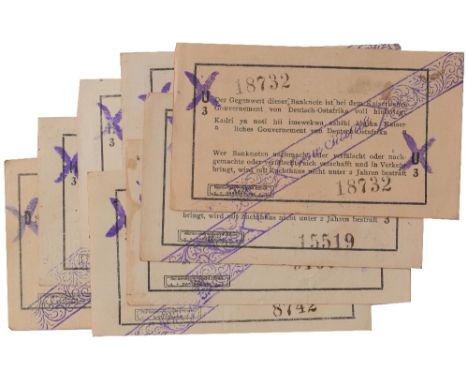 Banknotes, German East Africa, Deutsch-Ostafrikanische Bank, one rupie, 1 February 1916 (8): Serie D3; H/3 (2); R/3; U/3 (4),
