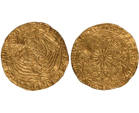 British Coins, Edward IV, first reign, light coinage (1464-1470), ryal, Bristol, mm. sun, king with sword and shield stg. fac