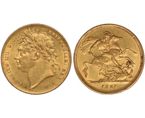 G British Coins, George IV, sovereign, 1824, laur. head l., rev. St. George and the dragon (S.3800), some light surface marks