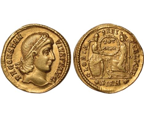Ancient Coins, Constantius II (337-361), solidus, Sirmium (355-361), D N CONSTAN - TIVS P F AVG, pearl-diademed head of Const