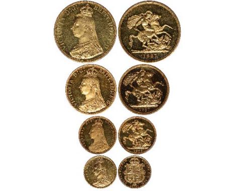 G British Coins, Victoria, proof five pounds, with BP in exergue; two pounds; sovereign, half sovereign, 1887, ‘Jubilee’ bust