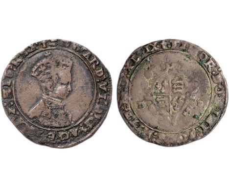 British Coins, Edward VI, second period, shilling, 1549, Canterbury, mm. t, crowned bust r., rev. garnished, oval shield of a