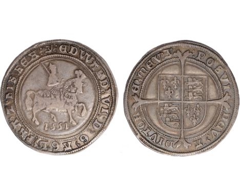 British Coins, Edward VI, fine silver coinage, halfcrown, mm. y, 1551, crowned figure of king on horseback r., shouldering sw