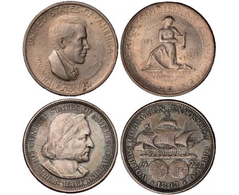 Foreign Coins and Medals, USA, half dollars (2): 1893, Columbian Exposition; 1936, Cincinnati Music Center, the first toned, 