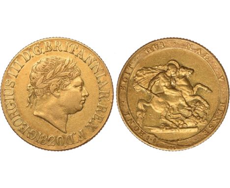 G British Coins, George III, sovereign, 1820, open 2, laur. head r., rev. St. George and the dragon (S.3785C), almost very fi