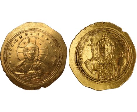 Ancient Coins, Constantine IX Monomachus (1042–1055), electrum histamenon nomisma, Constantinopele, +IHS XIS REX – REGNANTIhM