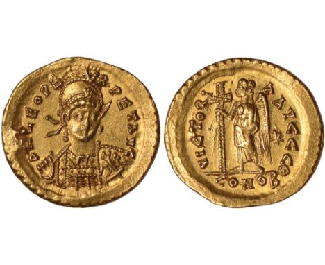 Ancient Coins, Leo I (457-474), solidus, Constantinople, Officina 9 (462 or 466), D N LEO PE RPET AVG, pearl-diademed, helmet