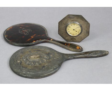 A George V hand mirror with silver &amp; simulated-tortoiseshell back, Birmingham 1915; another with silver plated back, both