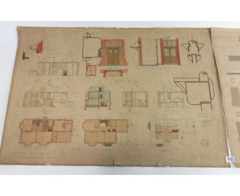 Two architects plan drawings for Barnsley Hall Asylum, by George Hine Architect, both “Approved” by Worcester County Council 