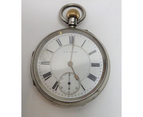 Hallmarked silver pocket watch retailed by D.G. Warey with inscription on dust cover