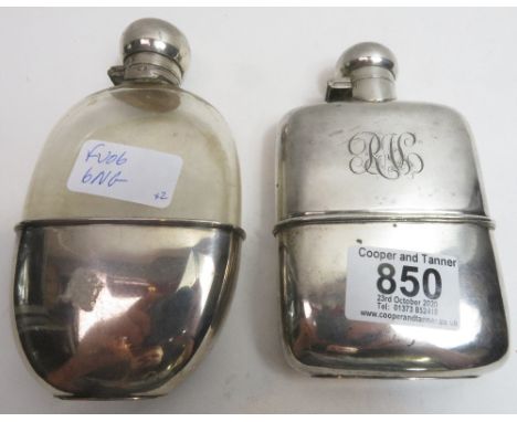 An Edwardian silver plated hip flask of rectangular form, with pull off cup to the base and engraved with initials together w