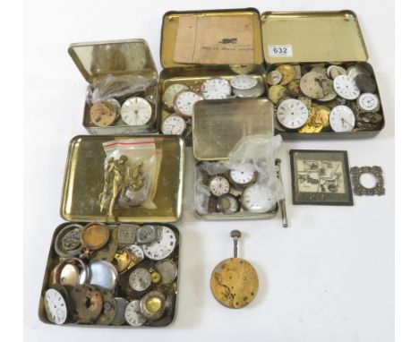 Box old pocket watches, wrist watch movements, parts etc