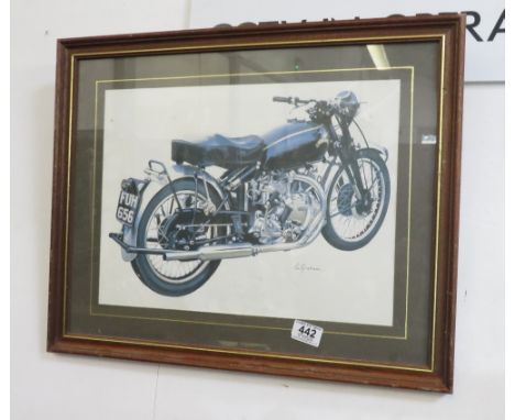 FRAMED PICTURE OF VINTAGE MOTORCYCLE