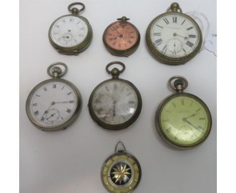 Mixed lot of white metal and gilt pocket watches, including fob watch and a pedometer watch 