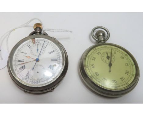 Silver hallmarked chronograph pocket watch and military stamped stop watch 