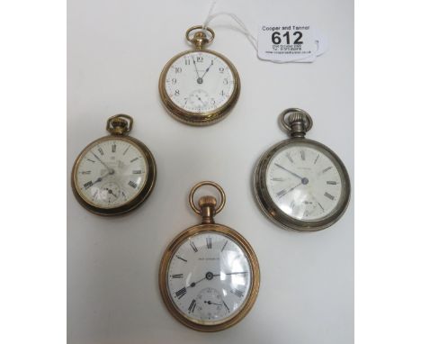 Three American gilt cased pocket watches and one Ingersoll watch 