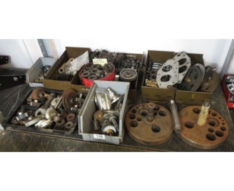 VINCENT MOTORCYCLE PARTS, SHELF OF ENGINE INTERNALS, DRIVE GEAR, SPROCKETS &amp; CRANK SHAFTS, OIL PUMP &amp; FLYWHEELS