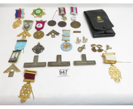 A Masonic jewel, enamel and 9ct gold Mornington Lodge 1672; another silver and enamelled Harmony Chapter jewel together with 