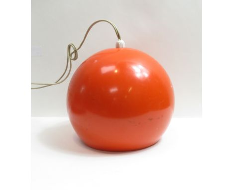 A mid century Danish metal Verner Panton Topan style orange hanging light 