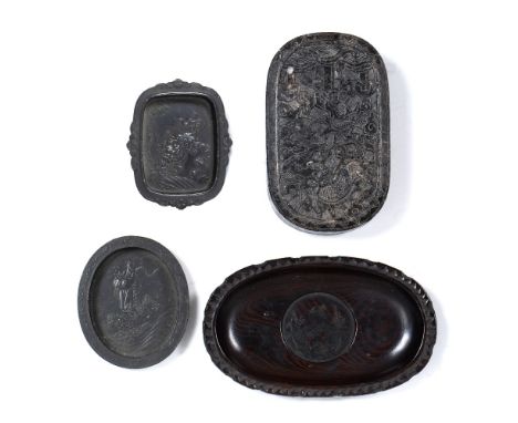 Soapstone oval scroll weight Chinese engraved with a dragon above clouds 11 x 6.75 x 2.75cm a carved wood small dish, 13cm an