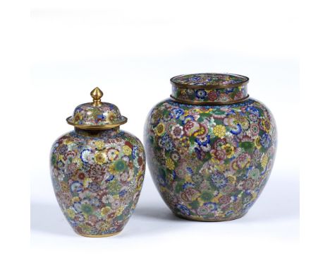 Two cloisonne lidded vases Chinese, 20th Century the first in the form of a ginger jar, decorated in millefeuille 19.5cm high