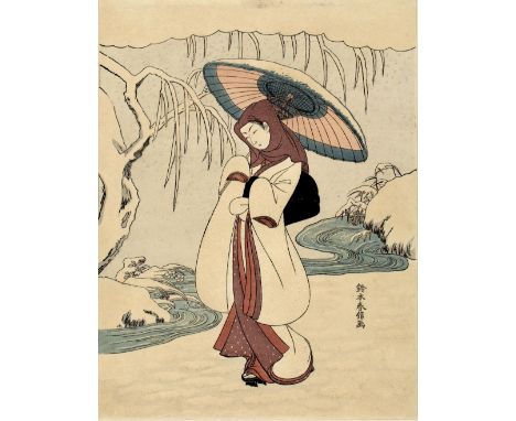 Suzuki Harunobu (1724/25-1770) 'The Heron Maiden' woodblock print  28cm x 21cm
