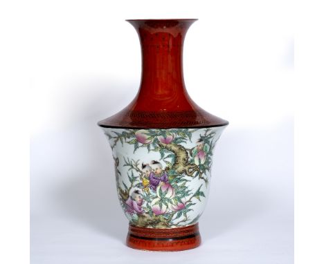 Baluster shaped vase Chinese Republican, 20th Century the centre decorated with children playing amongst plum blossom, the va