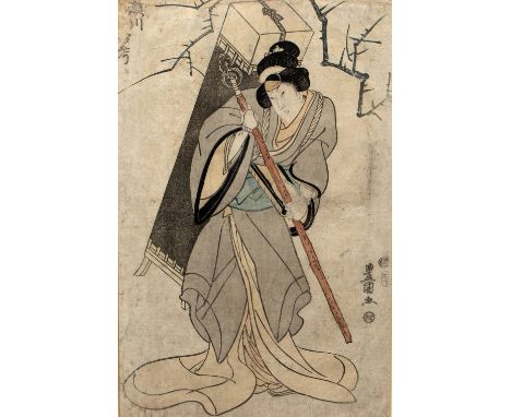 Utagawa Toyokuni I (1769-1825) 'Man with staff' circa 1810, woodblock print  36cm x 23cm