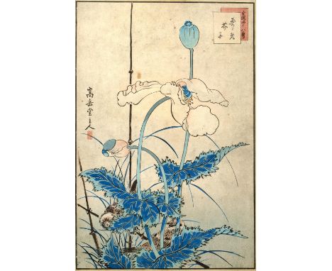 Nakayama SugakudoJapanese'No 16, Sparrows and Poppies' woodblock print34cm x 23cm