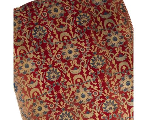 Three Arts and Crafts textile panels Engish woven in the Persian Safavid style, the bolts seamed together now as curtains app