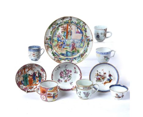 Group of pieces Chinese and Japanese, 18th/19th Century including a famille rose plate painted with scholars playing a board 