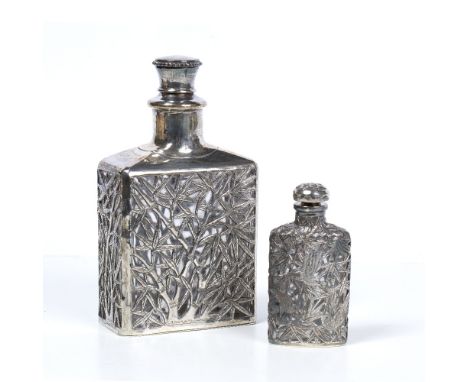 Export silver perfume bottle Chinese, 19th Century decorated with pierced stylized bamboo against a glass backing, with impre