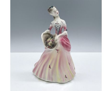 Fine glazed porcelain. Depicts a lovely lady dressed in a pink dress decorated with roses. Goldscheider Everlast backstamp. I