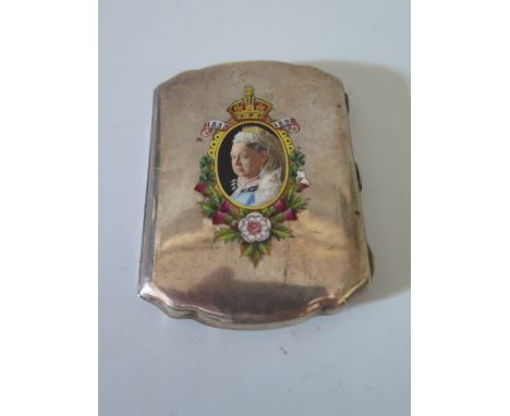 A Victorian Silver and Enamel Cigarette Case decorated with portrait of Queen Victorian, London 1896, GH, 103 g