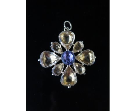 A Victorian Citrine and Amethyst Necklace Pendant in a foil backed setting in a precious yellow metal setting, c. 4cm, 9.3g
