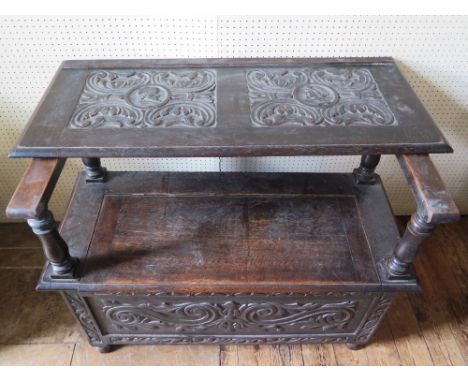 A Nineteenth Century Carved Oak Monk's Bench