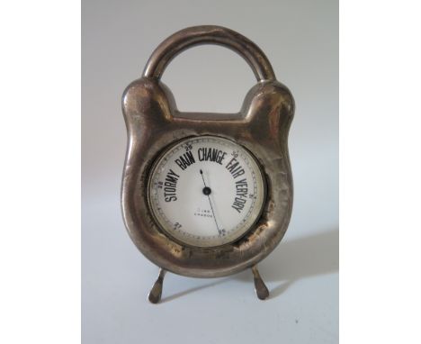 An Edward VII Silver Cased Barometer in the form of a padlock, Birmingham 1905, maker's mark rubbed