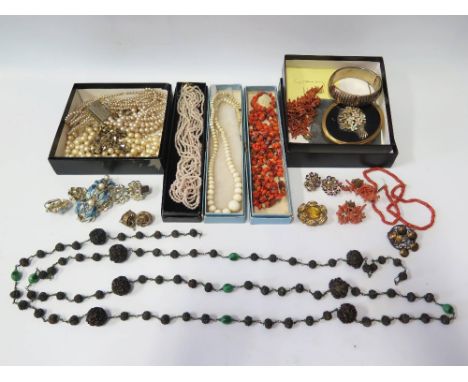 A Rudraksha Bead Necklace, coral, glass and other necklaces etc