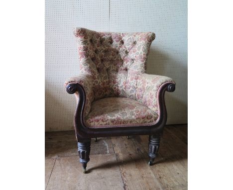 A William IV Mahogany High Back Tub Armchair with button back upholstery