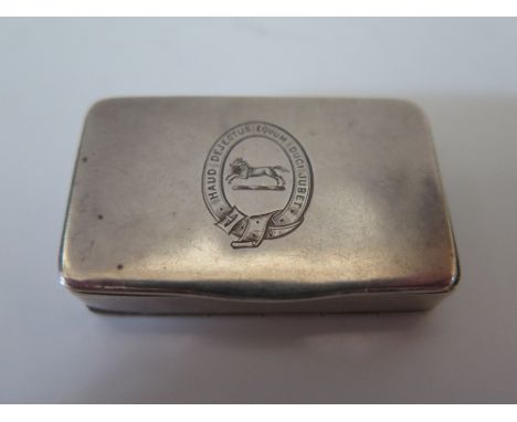 A Victorian Silver Snuff Box with double spring hinged lids engraved with running dog and with the Latin motto from Virgil 'H