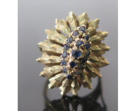A 9ct Yellow Gold and Sapphire Ring, size M, 5.8 g